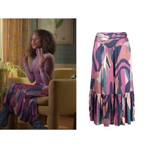 ba&sh Wei Abstract Tiered Midi Skirt Purple Blue Size 34 (US 2) Eclectic Chic